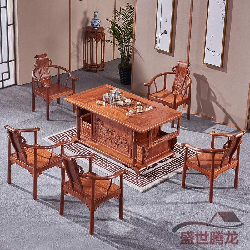 Mahogany tea table and chair combination hedgehog red sandalwood tea table rosewood tea table living room new Chinese style solid wood Kung Fu tea table