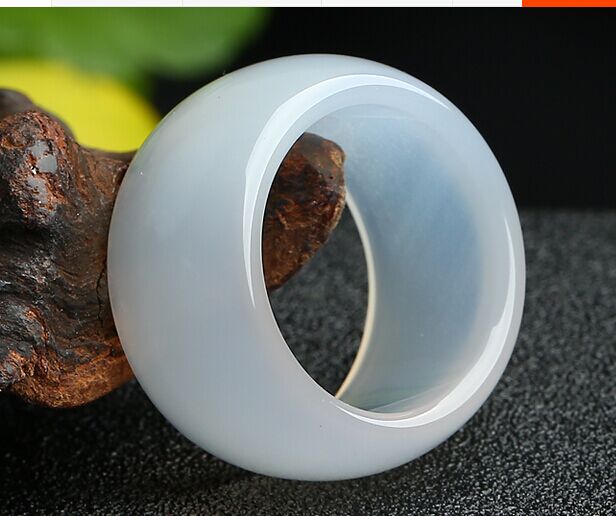 Natural jade ice-through agate chalcedony wrench finger men's and women's wide version jade ring dual-use jade jewelry pendant