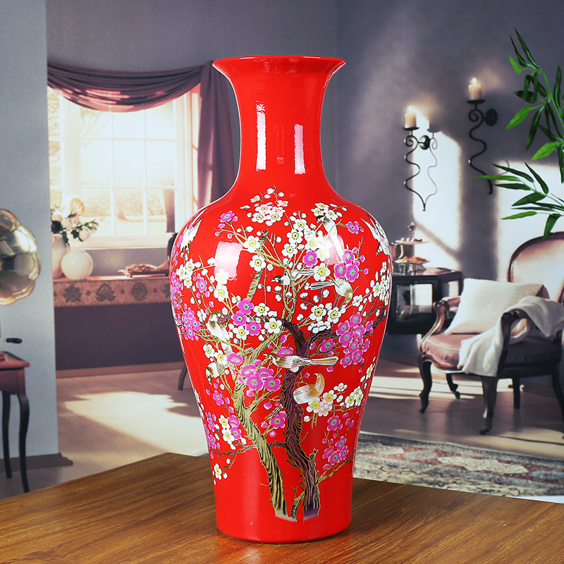 Jingdezhen ceramics China red vase modern home sitting room adornment company of large hotel furnishing articles