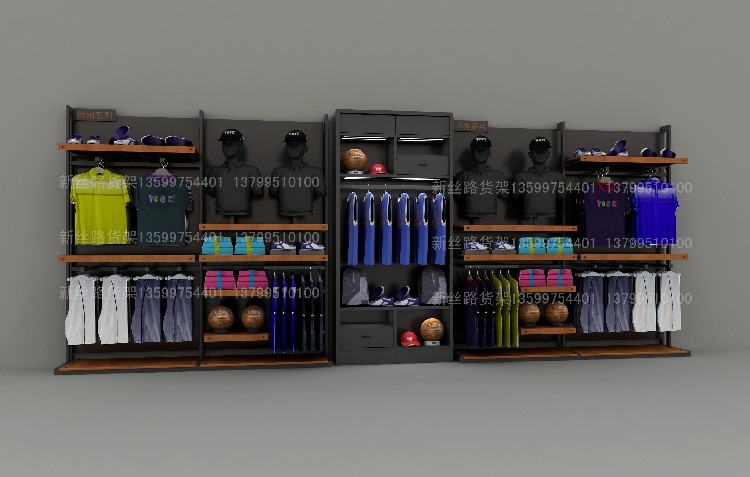 Sports clothing rack shoe rack shopping mall monopoly iron floor discount store wall display rack men's shelf customization