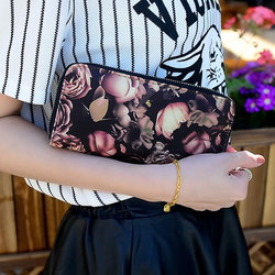 Black Rose Women's Wallet Korean Style New Printed Long Wallet Personalized Oil Painting Clutch Coin Purse Women's Handbag