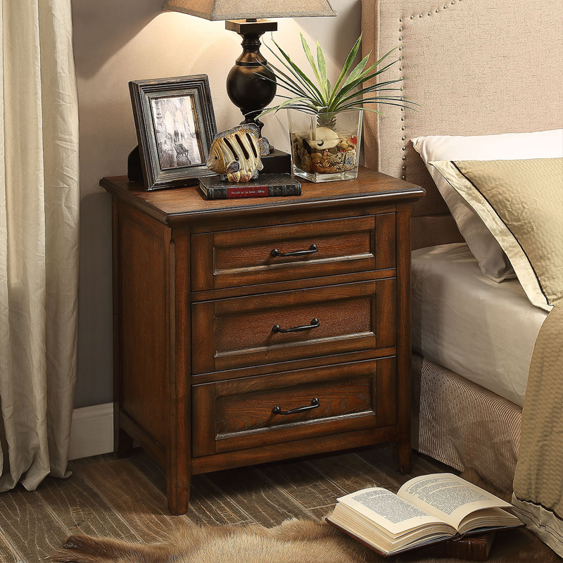 American country bedside table solid wood bedroom bedside table three drawer bedside table