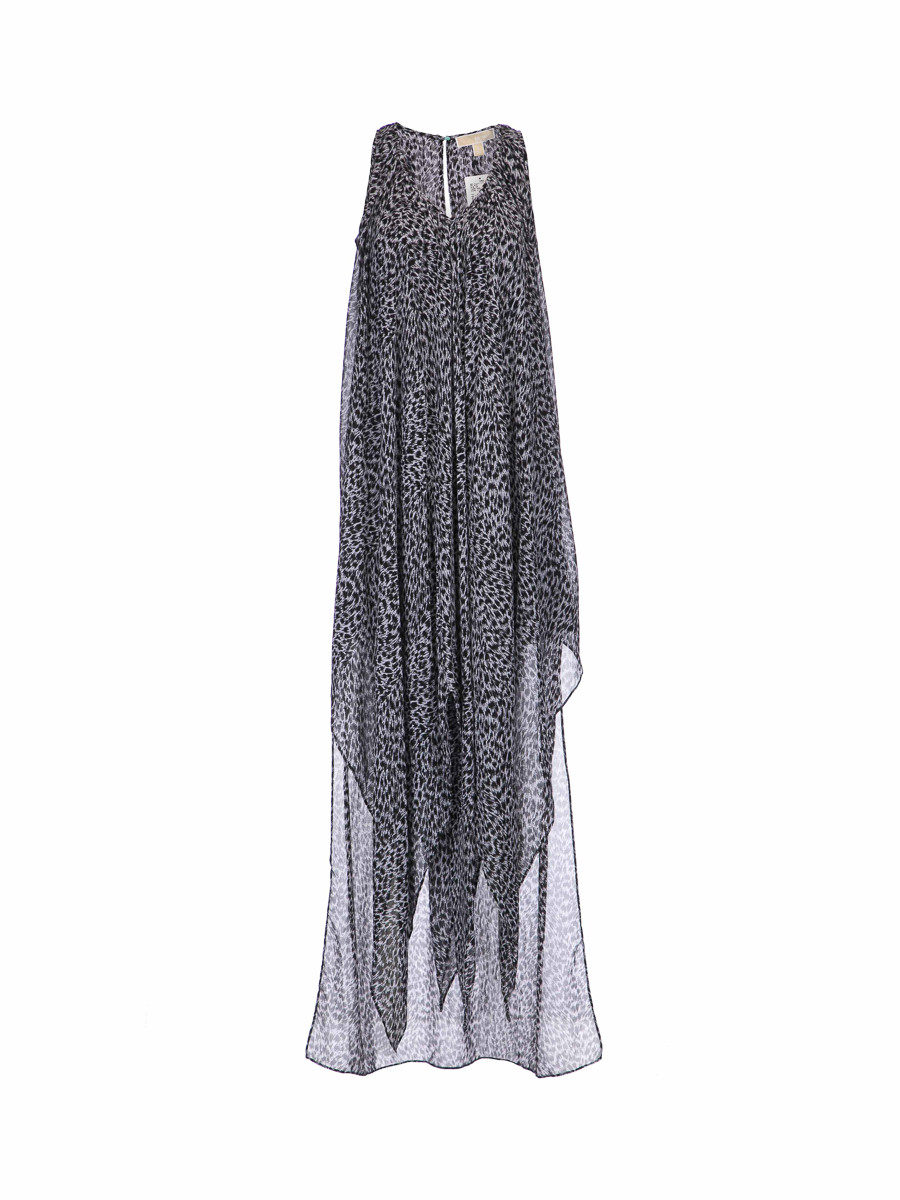 MICHAEL Michael Kors 黑色印花V领开衩设计连衣裙