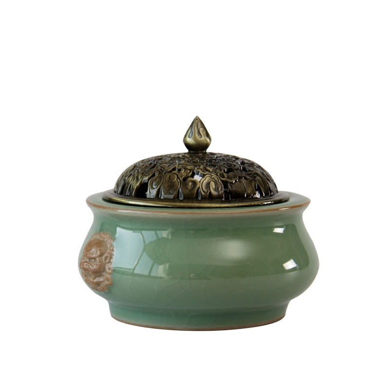 Celadon incense inserted ceramic alloy cover plug-in on double head incense plug-in aloes incense coil incense inserted into the tower