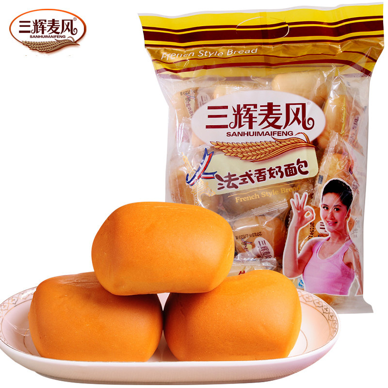 【天猫超市】三辉麦风 法式牛奶面包450g袋香浓早餐零食必备糕点