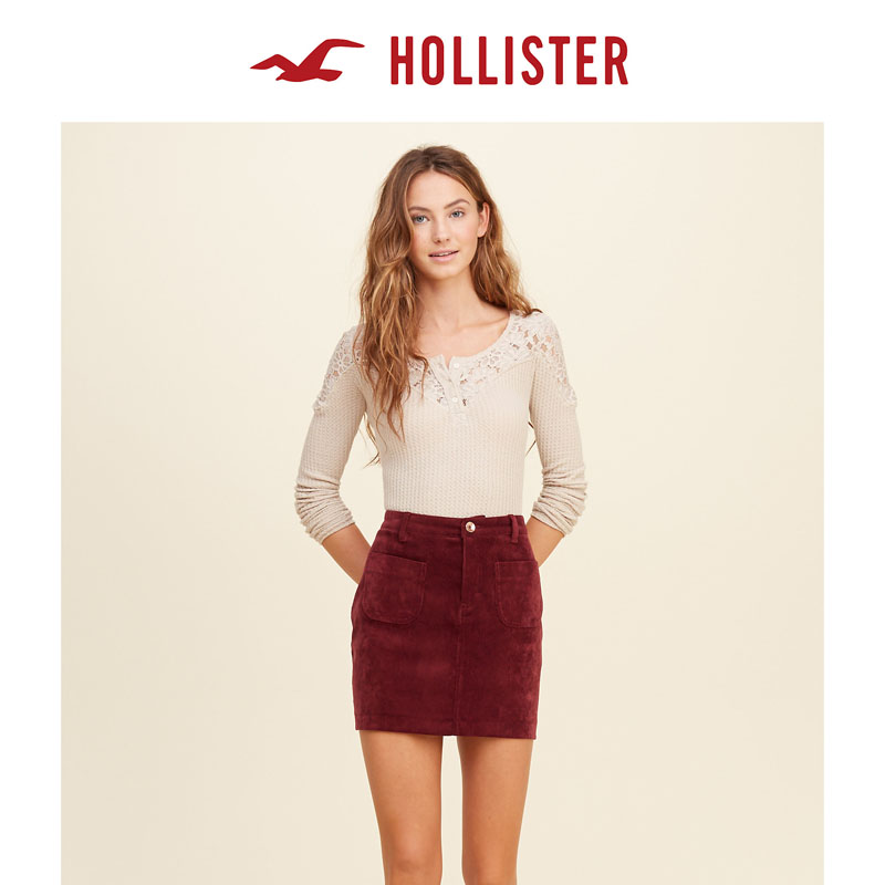 Hollister 蕾丝贴片华夫格亨利式上衣 女 103851