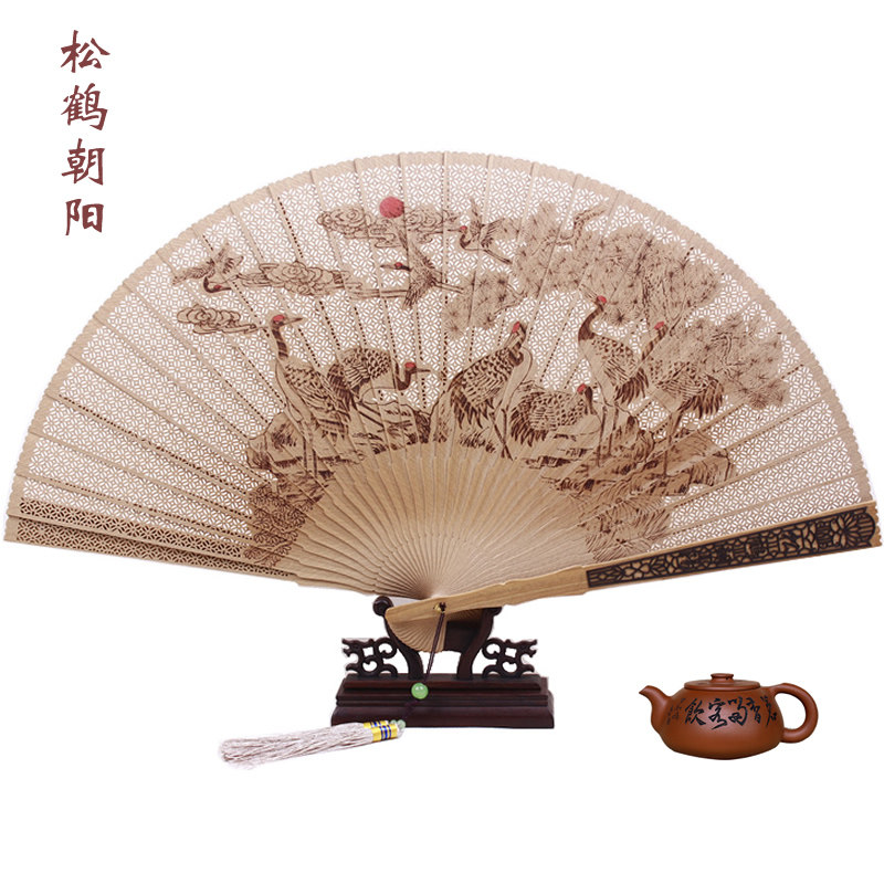 10 inch classical Burmese incense fan sandalwood fan incense wood fan ancient style folding fan Chinese style hollow handmade male summer retro