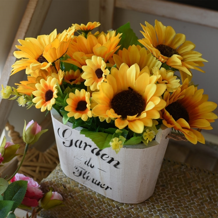 Simulation bouquet sunflower flower European pastoral interior decoration wedding fake flower set simulation potted sunflower