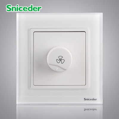 Tempered glass panel elegant white throttle switch wind speed control endless variable speed electric fan adjustment switch