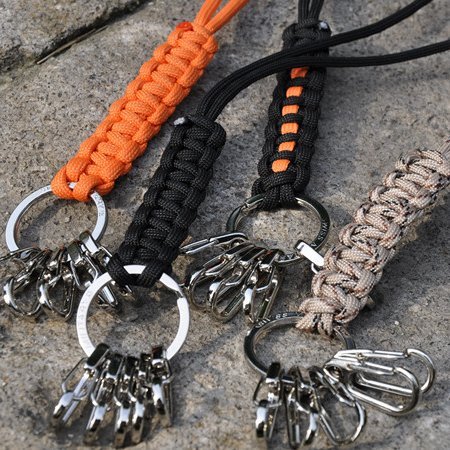 Anti-loss hand rope keychain DIY creative keychain Umbrella rope braided key chain with five alloy hanging buckles