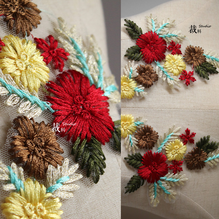 Original Webbing Embroidered Solid Flowers Clothing Design Tinkering Program Handmade DIY Accessories Gowns Qipao Cloth Appliques