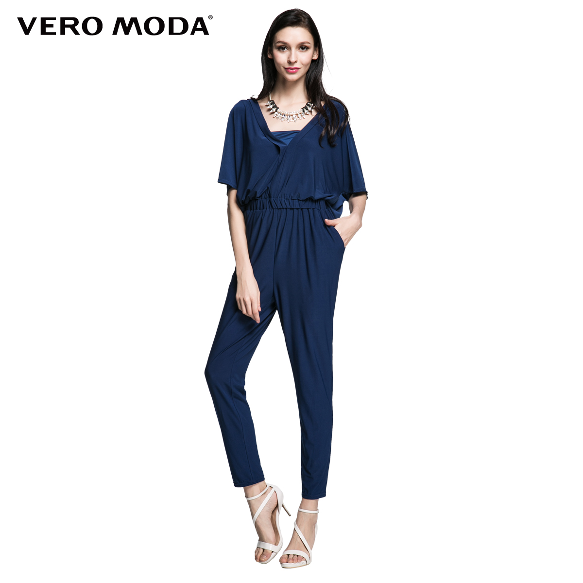 永久下架Vero Moda高弹大V领蝙蝠袖九分连身裤|315144013