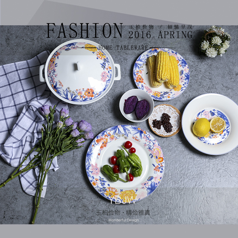 Jade cypress jingdezhen ipads porcelain ceramic famille rose porcelain tableware suit Chinese tableware suit "twelve flora"