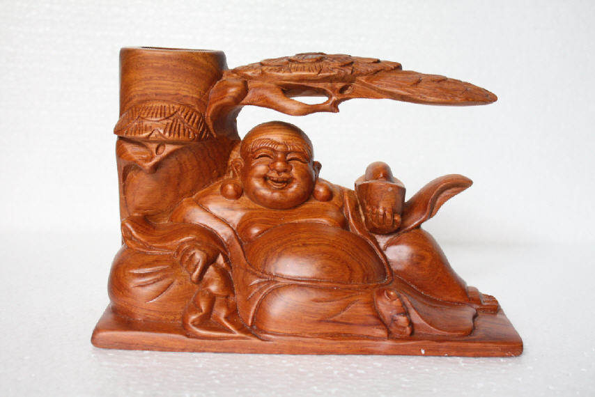 Myanmar Flowers Pear Wood Laughing Buddha Pen Holder Pendulum Pieces Wood Edge Residence Red Wood Handicraft