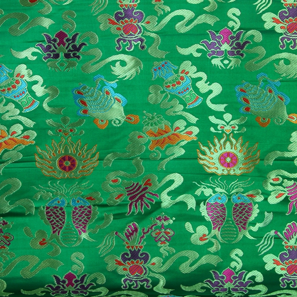 Paving Buddha Terra Buddha shrine Green cloth Decorative Buddha's brocade Brocade 8 Auspicious Five Color Cloth Drape Thickened Fabric Green 70 Width