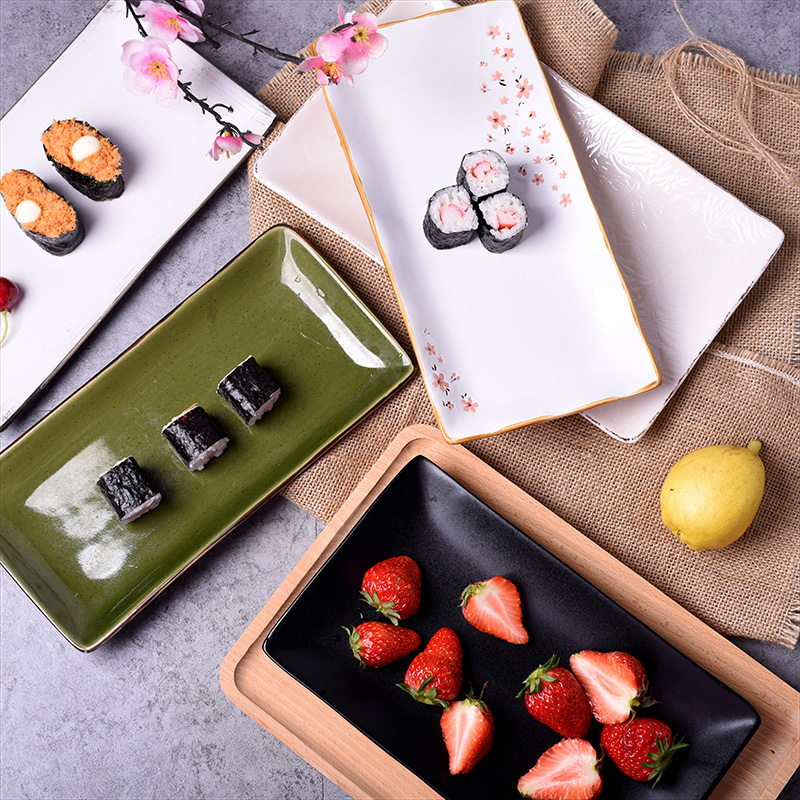 Japanese-style and western restaurant sushi plate ceramic creative rectangular barbecue plate dessert plate snack plate fish plate