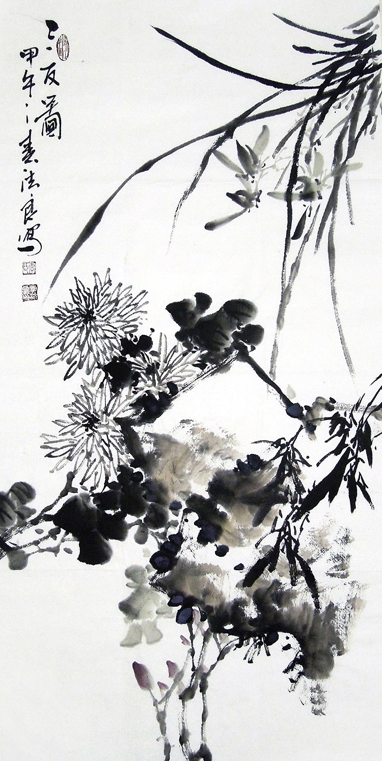 (Good painting, calligraphy and painting) C24527 Powerful painter, freehand flower and bird Chinese painting, ink and wash, orchid, bamboo and chrysanthemum three feet