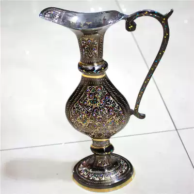 Pakistani handicrafts imported bronze bronze sculpture 14-inch ethnic flat pot Home decoration gift BT389