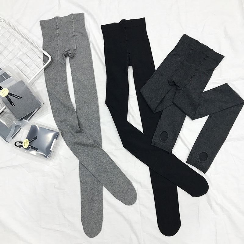 踩脚打底裤女秋季新款显瘦黑色外穿纯棉高腰浅灰紧身长裤子