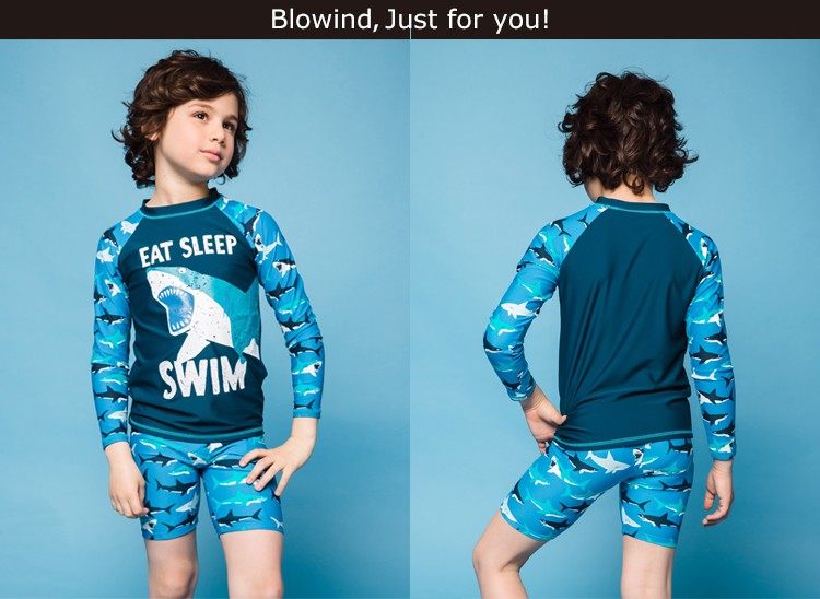 Export British children's swimsuit Boys sunscreen anti-UV long-sleeved warm big shark split swimsuit surf suit tide
