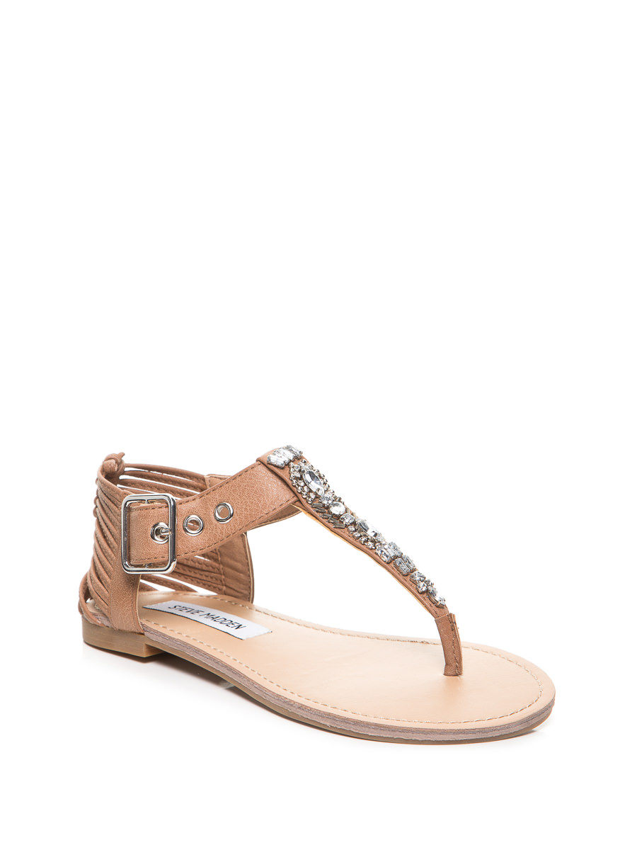 Steve Madden/思美登 棕色水钻丁字面夹脚平底鞋