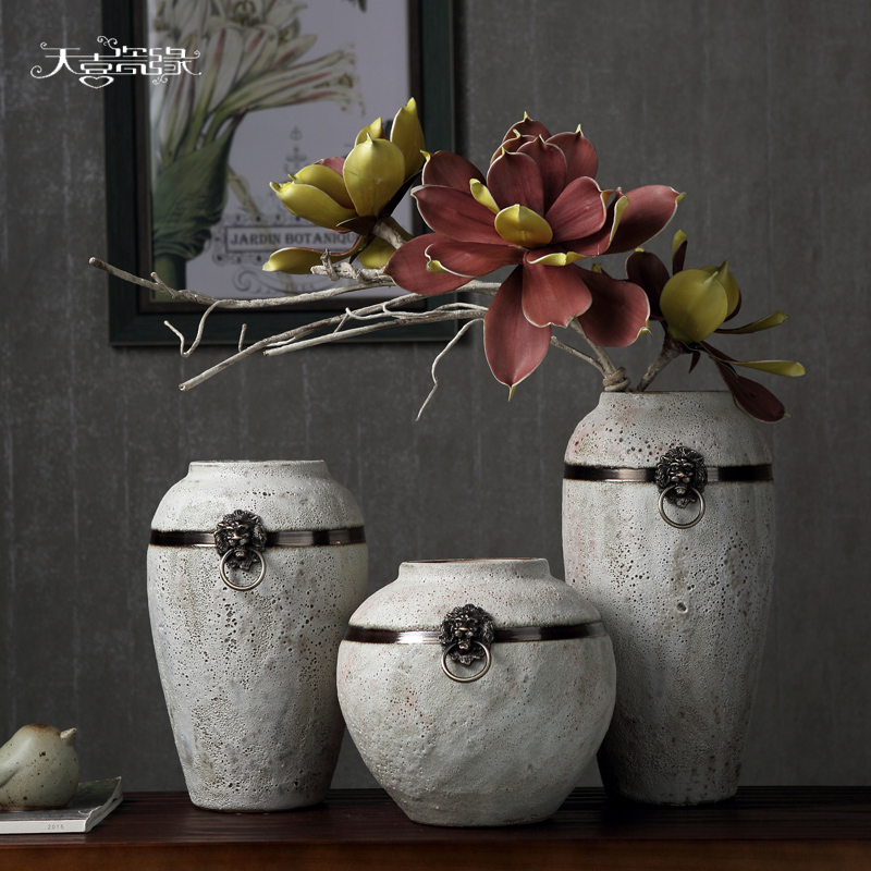 Sitting room of I and contracted dry ceramic vase household Japanese literary small pure and fresh and coarse pottery flower arranging machine accessories