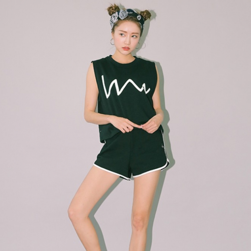 韩国stylenanda官方正品 配色包边运动短裤-黑色