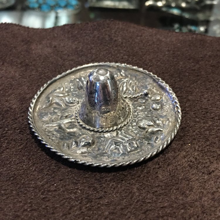 1970s Mexico Taxco Wide Side Hat Western Denim Cap 925 Pure Silver Mark Reantique Solitary Collection Swing