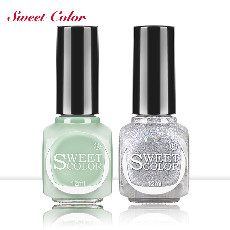 Sweet Color环保无毒微光疗指甲油两瓶套装双色 奶盐绿+七彩银