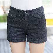 Thu đông 2018 quần short len ​​mới nữ phiên bản Hàn Quốc của houndstooth slim giản dị cỡ lớn len len ủng ủng