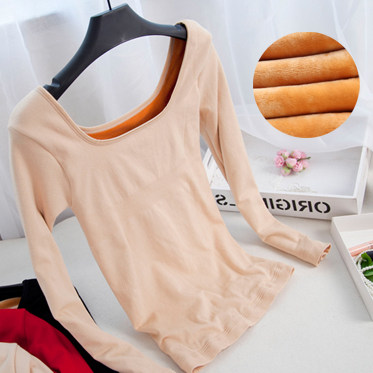 2019 autumn and winter big collar women's heating clothes plus velvet thickening body sculpting long-sleeved single-piece top tight bottoming shirt body