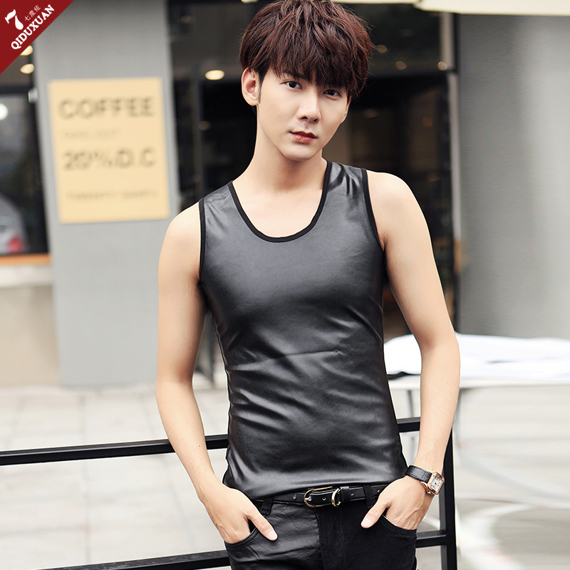 Pu Leather Vest for Men, Slim Fit, Korean Style, Trendy, Base Layer, Performance, Fleece-Lined, Sleeveless T-Shirt, Men's Tight-Fitting Hairstylist Vest Pu Leather Vest for Men, Slim Fit, Korean Style, Trendy, Base Layer, Performance, Fleece-Lined, Sleeveless T-Shirt, Men's Tight-Fitting Hairstylist Vest