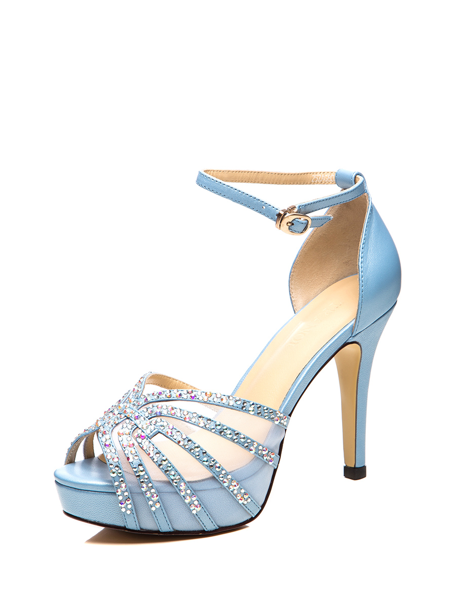 TRANOI 湖蓝色饰钻装饰搭带高跟凉鞋
