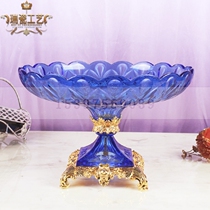 Blue Crystal large fruit plate ktv blue glass fruit plate ktv Crystal Blue Purple Jade Amber table supplies