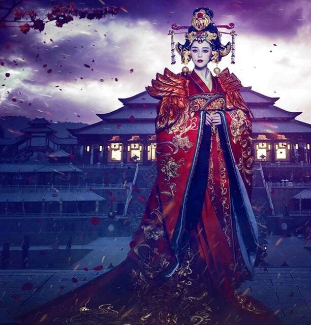 Fan Bingbing's Version of Wu Zetian's Ancient Costume, Exquisite Embroidered Luxurious Trailing Gown, Red Queen Costume, Same Style as in the Film and Television Series