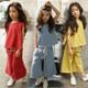 2022 summer Korean version of children's clothing girls summer sleeveless T-shirt + wide-leg pants suit parent-child wear middle-aged children's mother-daughter clothes