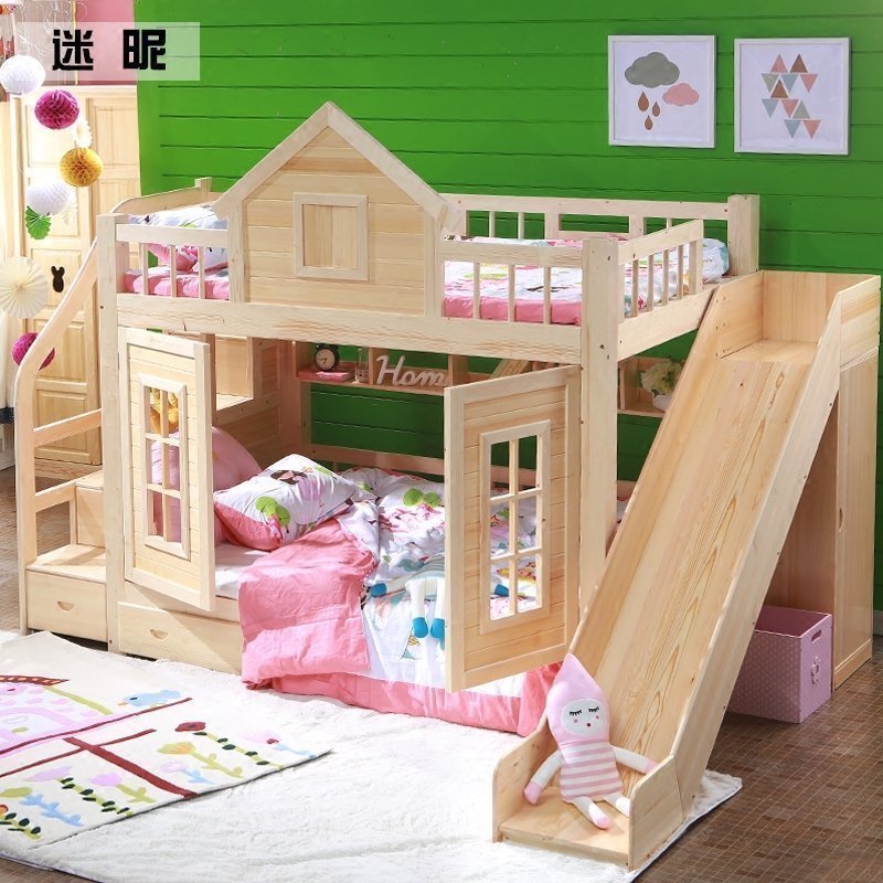 Купить Двухъярусная детская кровать Твердой древесины горкой кровать ...