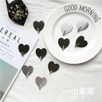 ins Korea chip love heart heart silver stainless steel 3M glue nail-free non-marking sticky hook room decoration hook