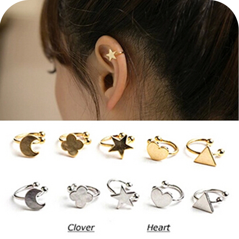 Temperament Pentagram Stars Loving Moon Ear Clip Earrings Without Earhole South Korea Earbone U Type Cuddly Earnter