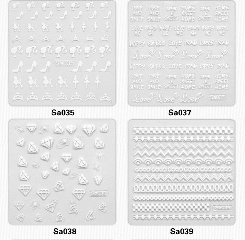 SIOUX美甲贴纸饰品批发 日韩新款指甲贴纸3d立体水印贴花 白色