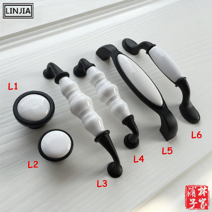 New black and white ceramic handle Classic American European-style overall cupboard wardrobe antique drawer wooden door handle modern minimalist