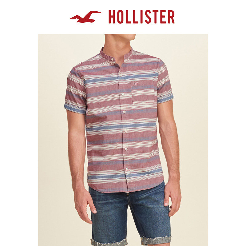 Hollister 立领棉质亚麻衬衫 男 127072