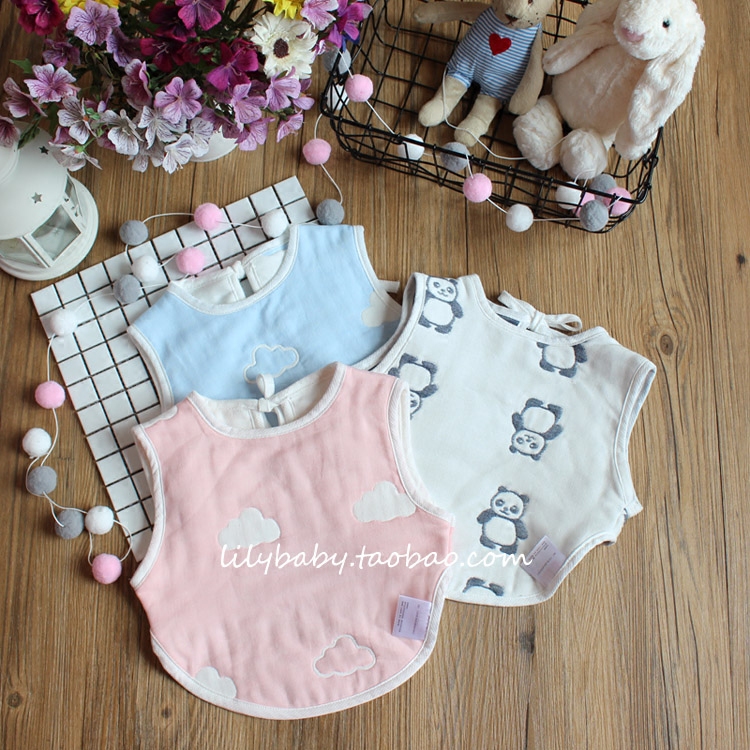 Baby cotton sleeveless dinner bib Large bib saliva towel 6 layers of gauze absorbent anti-dressing baby vest coat
