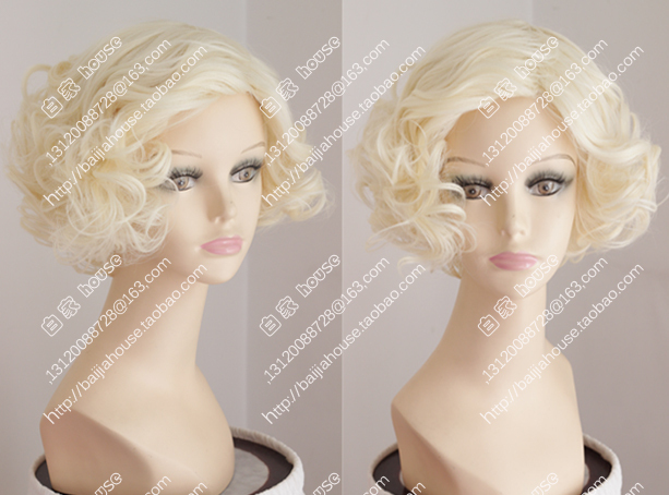 European and American Sexy Female Wigs, Light Golden Short Curly Hair, Pear-Shaped Curls, Egg Roll Hairstyle, Monroe, Blonde Beauty, Barbie