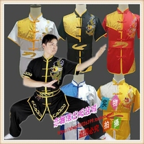 New martial arts clothes adults practice true silk embroidery dragon Kung Fu clothes men and women short sleeves South fist performance clothing children