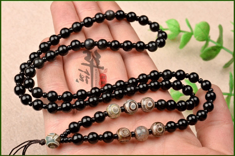 纯手工项链绳黑曜石三眼玛瑙天珠挂绳玉坠玉佩吊坠绳挂件绳绳子