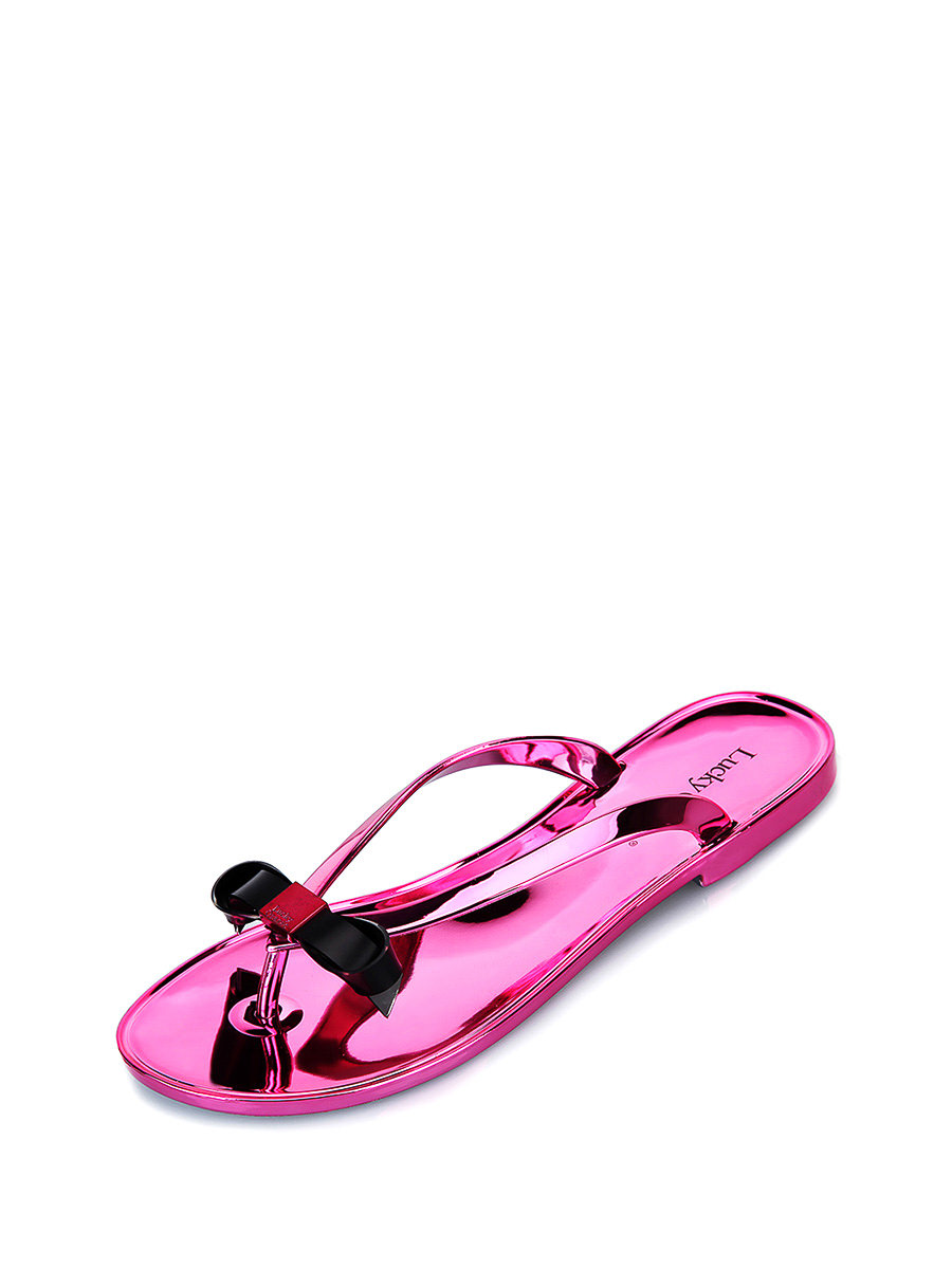 Lucky Ozasec 简约款玫红色蝴蝶结女士人字拖