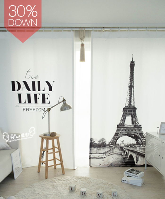 30% off Aika Love Home Korea Stylish Eiffel Tower Alphabet Living Room Yangtai Curtains