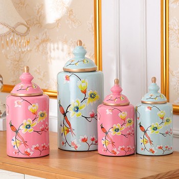 Retro Palace-Style American Country-Style Flower and Bird Ceramic Jars, Home Decorations, Handicrafts, Entrance Soft Furnishings, Living Room Decorations