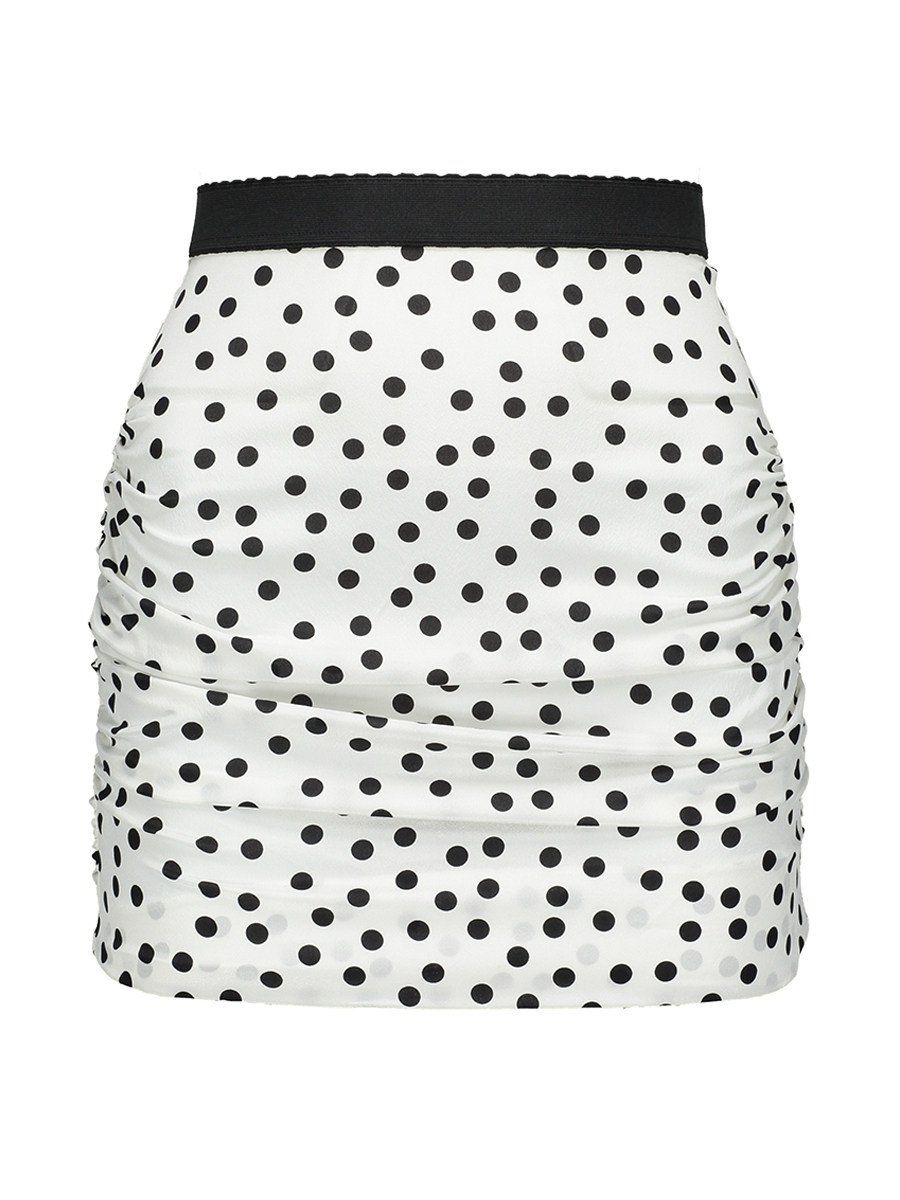 Dolce&Gabbana 白色波点褶皱饰短款半身裙